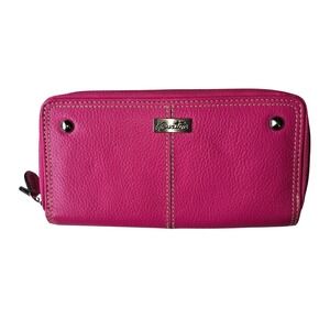 New Buxton Pink Double Zip Around Wallet Leather